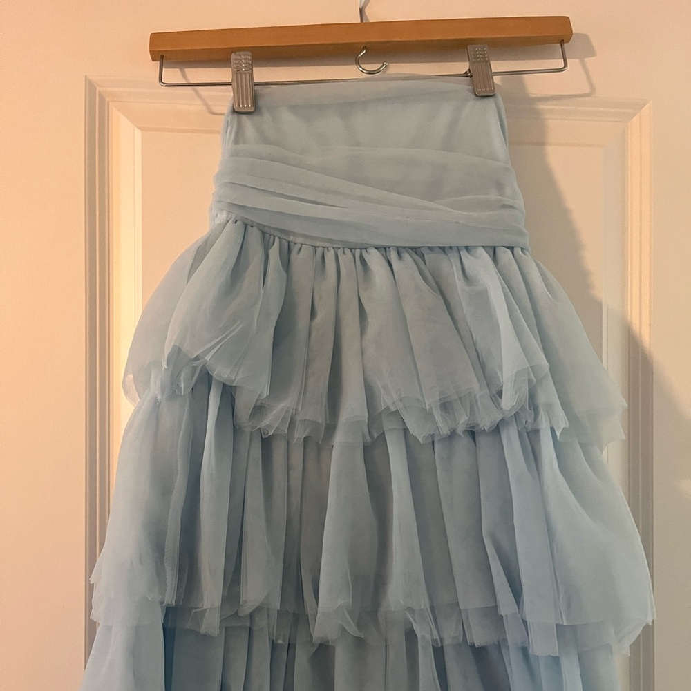 Beginnings Boutique Strapless Light Blue Tiered Formal Dress